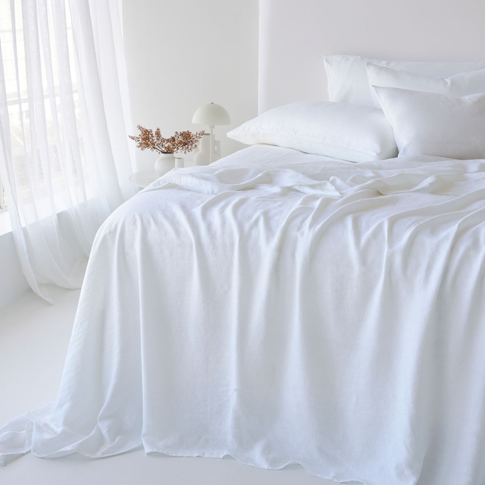 Linen Fitted Sheet - White - Queen