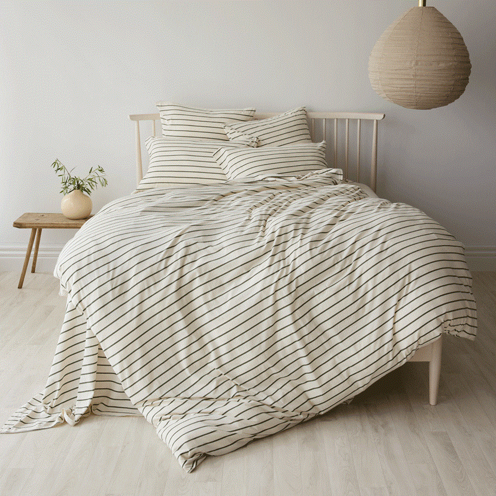 Cotton Jersey Duvet Cover - Avocado Stripe | George Street Linen