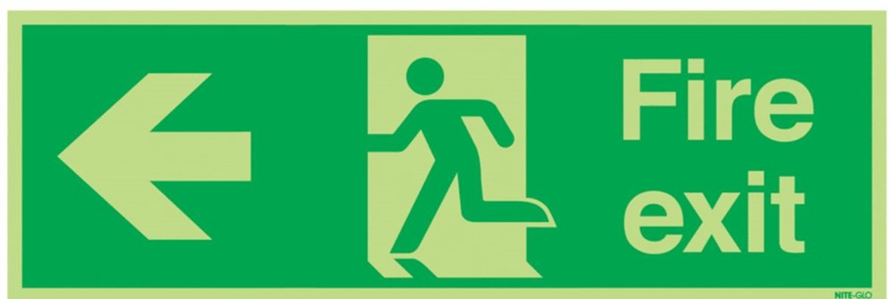 150x450mm Fire Exit Running Man Arrow Left - Nite Glo Rigid