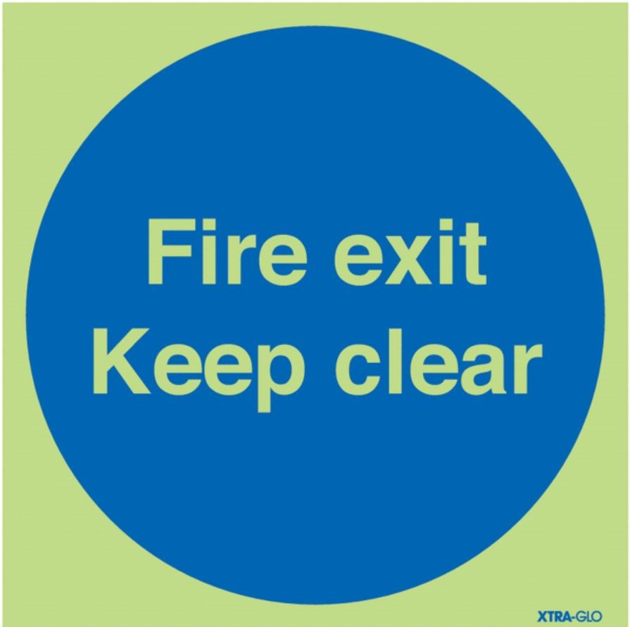 Glow in the Dark Fire Exit Keep Clear Safety Sign