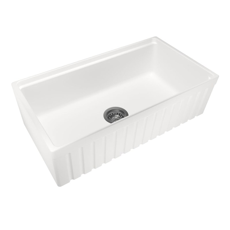 White Carysil Fine Fireclay Single Bowl Kitchen Sink 838*457*232mm