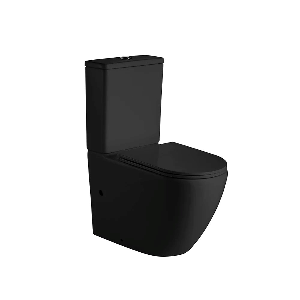 HANI-MB 665*380*845mm Matte Black Rimless Flushing Back to Wall Two-piece Toilet Suite