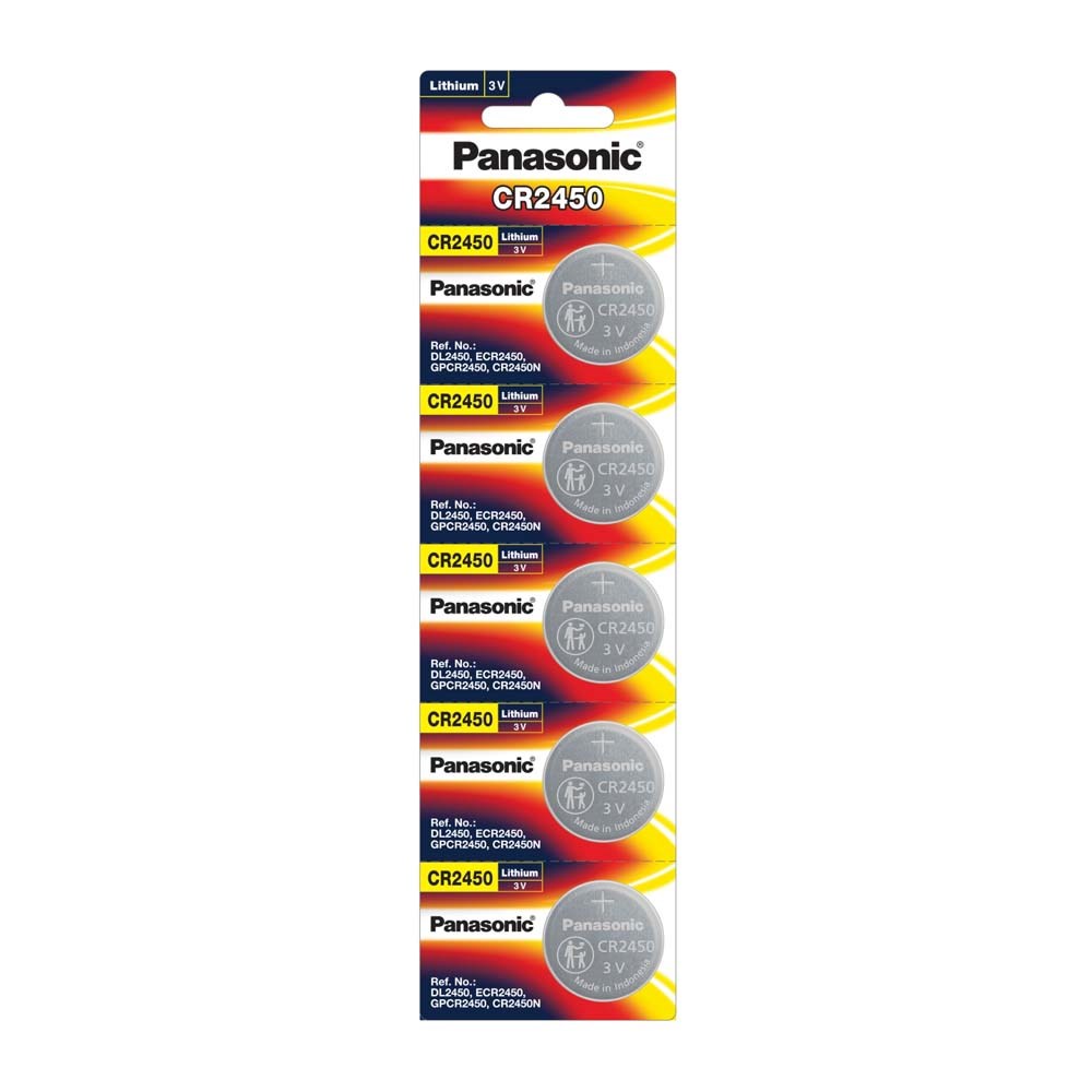 Panasonic 3V CR2450 Lithium Coin Cell Battery (24mm X 5.0mm)- 5pk
