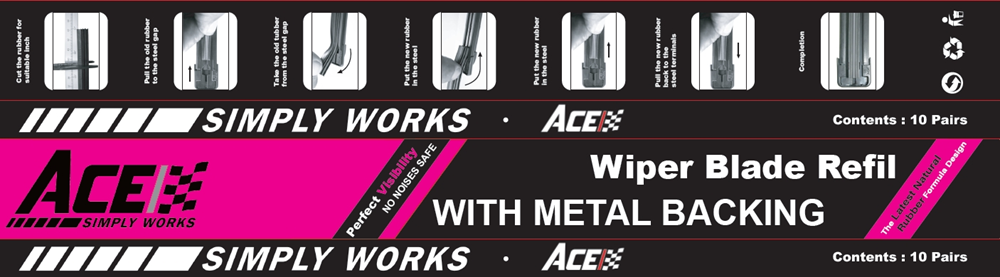 ACENR-6MM ACE WIPER BLADE REFILL 6MM WIDTH 28" 710MM WITH METAL BACKING