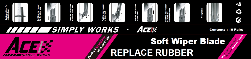 ACENR-6MM-10PAIRS ACE WIPER BLADE REFILL 6MM WIDTH 28" 710MM WITH METAL BACKING 10Pairs