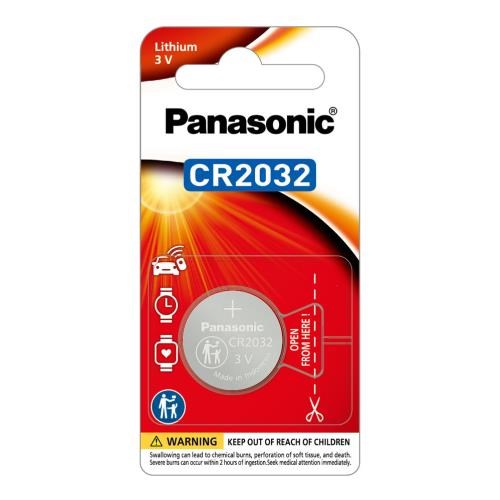 Panasonic 3V CR2032 Lithium Coin Cell Battery (20mm X 3.2mm) - 1pk