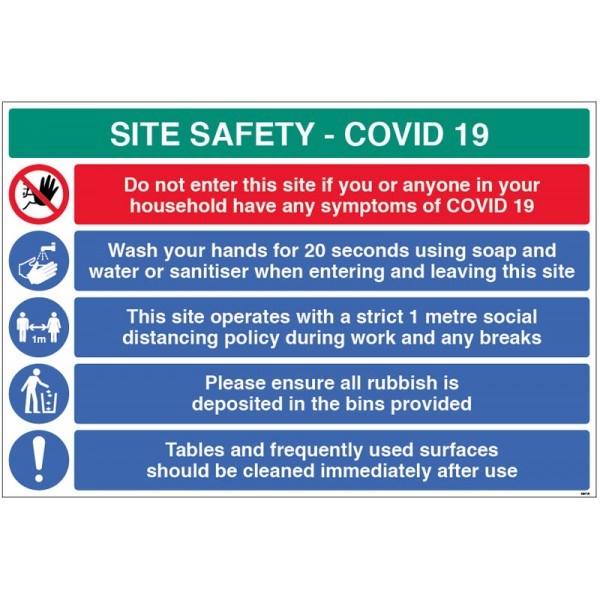 Coronavirus Site Safety Board with 5 Messages (No distance stated)
