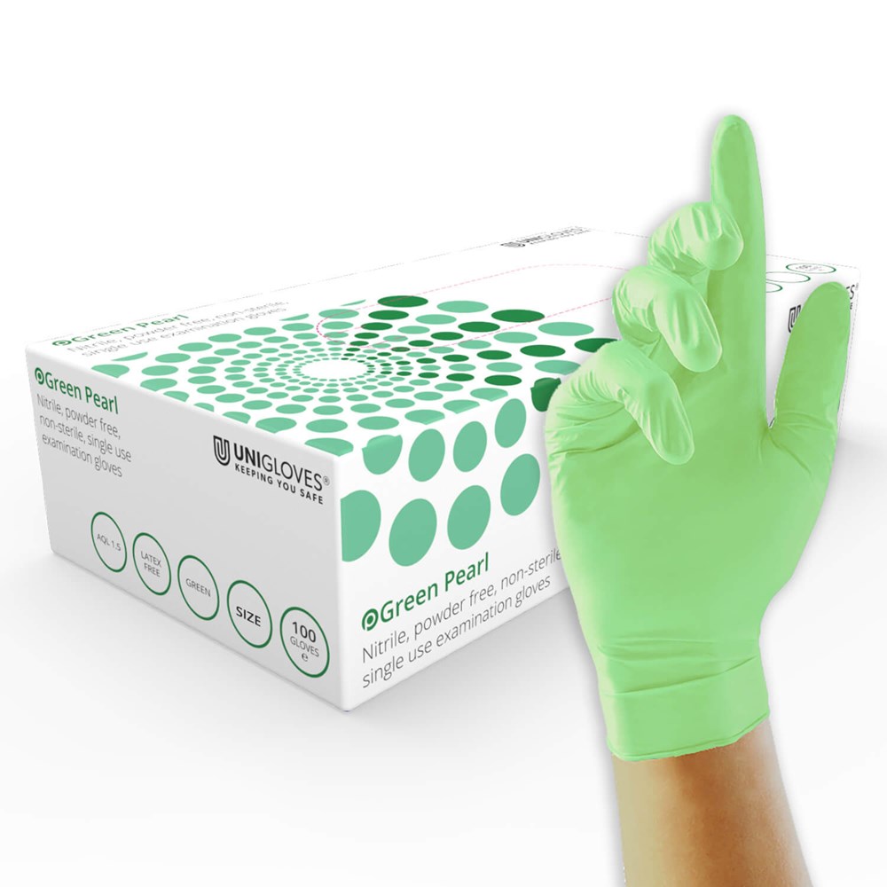 Green Pearl Nitrile Fingertip textured Glove (pack 100)