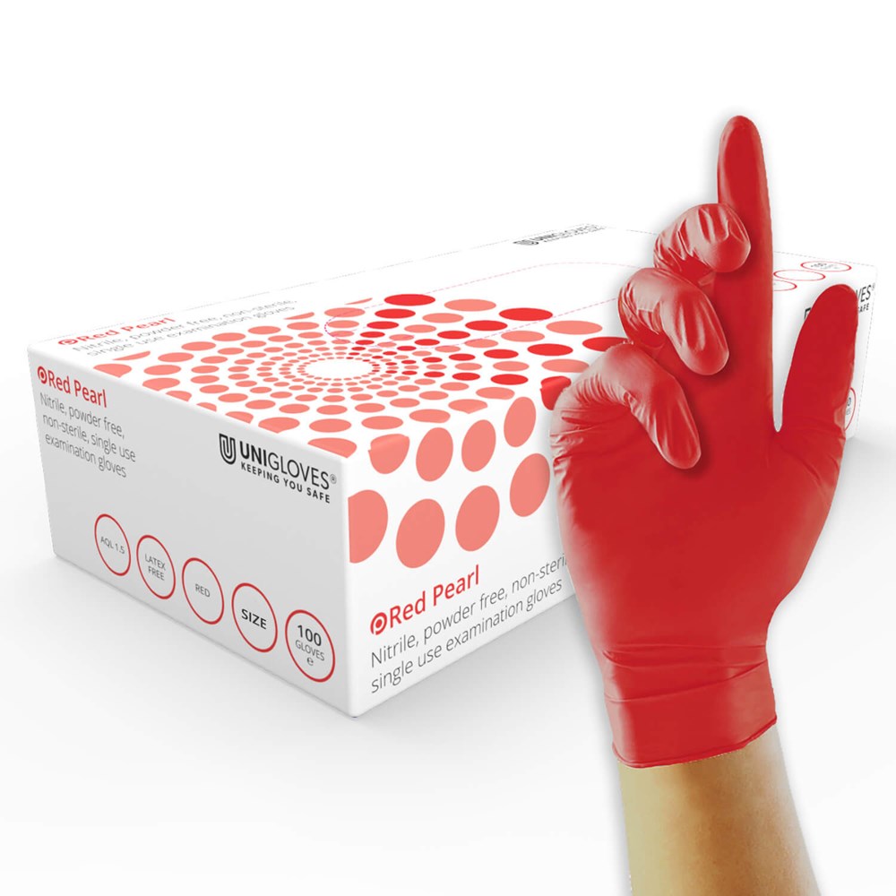 Red Pearl Nitrile Fingertip textured Glove (pack 100)