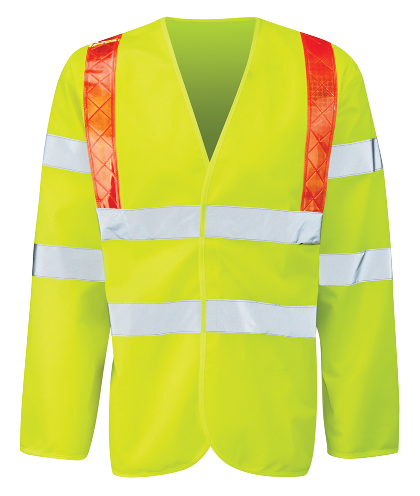 Long Sleeved High Visibility Waistcoat with red band