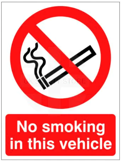 No Smoking in Vehicle Sticker - Trimmed to size, supplied individually 