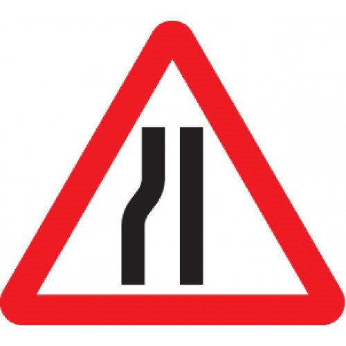 Road Narrows Left Triangle sign
